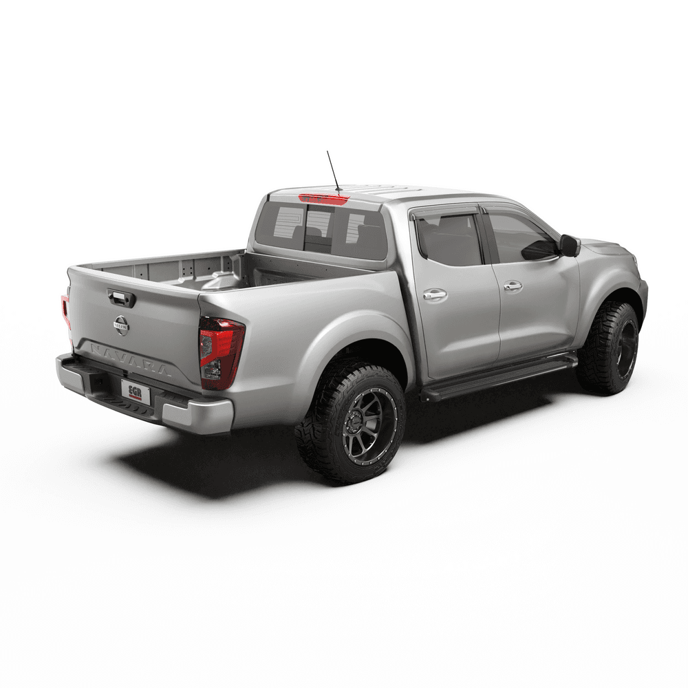 Side profile of Nissan Navara 2021-onwards showcasing EGR Slimline Weather Shields for improved airflow and reduced condensation