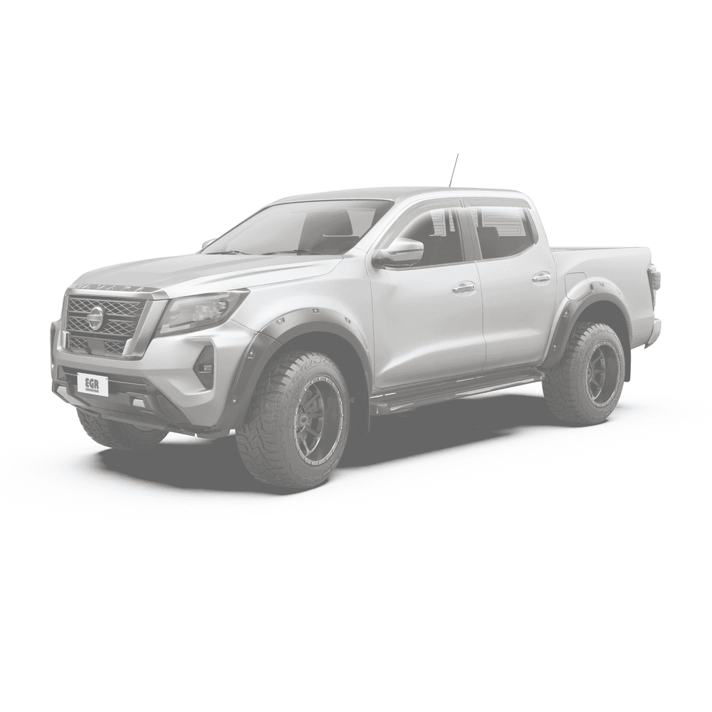 Nissan Navara fitted with EGR Slimline Weather Shields, demonstrating sleek integrated design and full front and rear window coverage