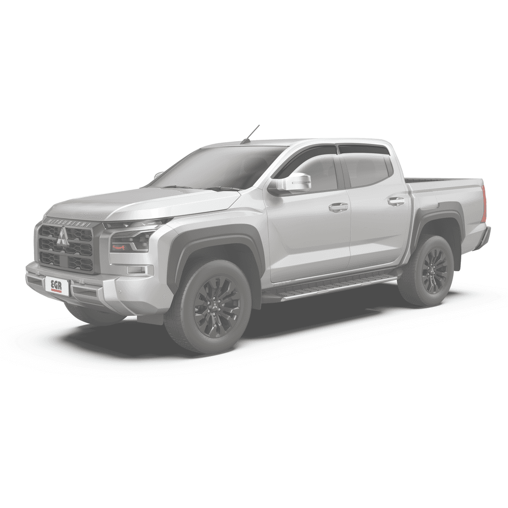 Angled exterior view of Nissan Navara demonstrating EGR Slimline Weather Shields for improved cabin ventilation