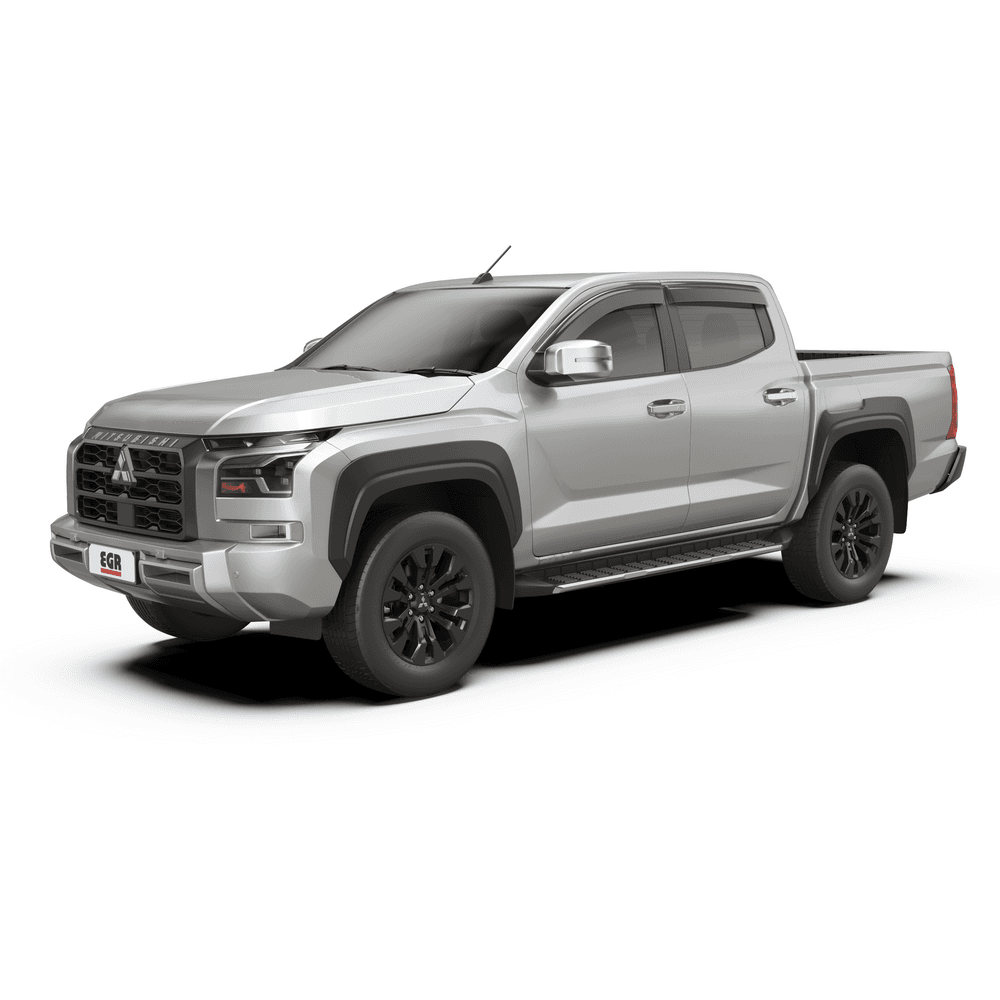 Nissan Navara 2021-onwards fitted with EGR Slimline Weather Shields showing full vehicle side profile