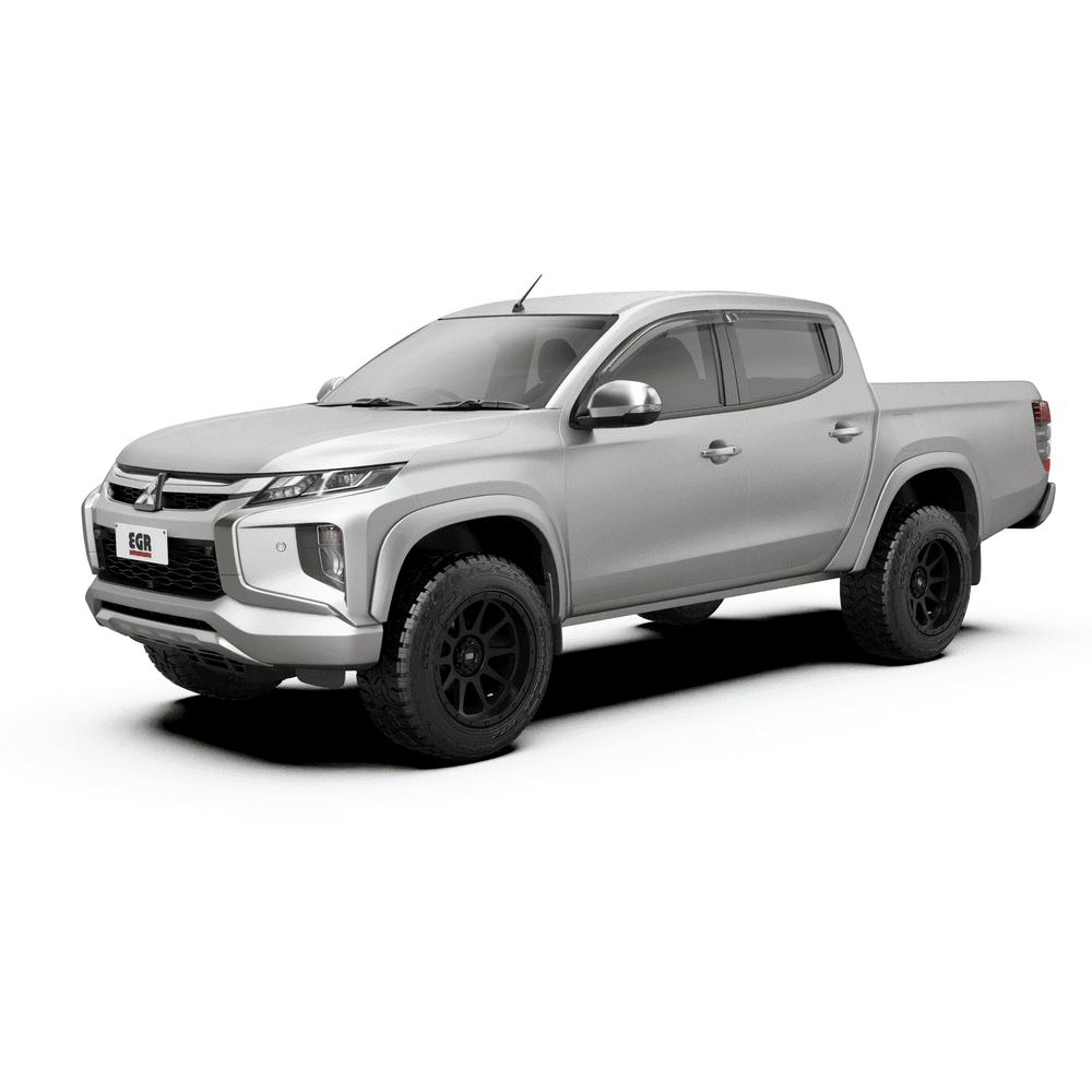 Mitsubishi Triton MQ MR 2015 to 2023 fitted with EGR Slimline Weather Shields in grey tint for improved airflow and rain protection.