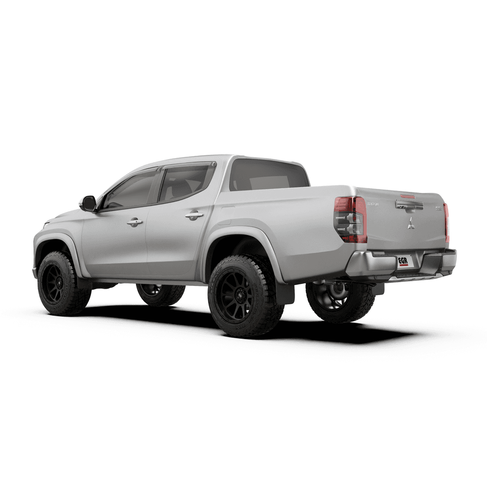 Front view of Mitsubishi Triton MQ MR 2015 to 2023 with EGR Slimline Weather Shields installed for ventilation and weather protection.