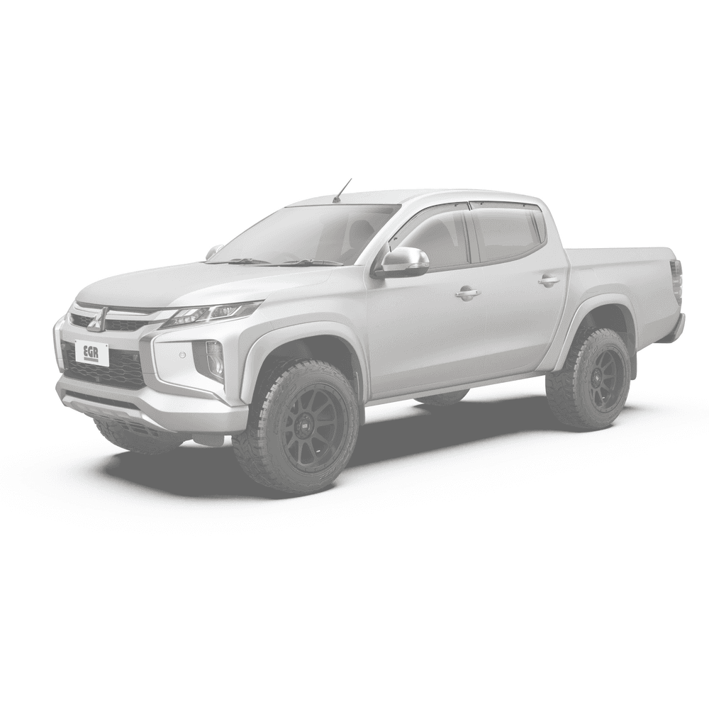 EGR Slimline Weather Shields 4-piece set for Mitsubishi Triton MQ MR 2015 to 2023 with grey tint acrylic window visors.