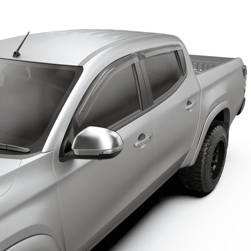 Side view of Mitsubishi Triton MQ MR 2015 to 2023 fitted with EGR grey tint weather shields for reduced wind noise and improved cabin comfort.