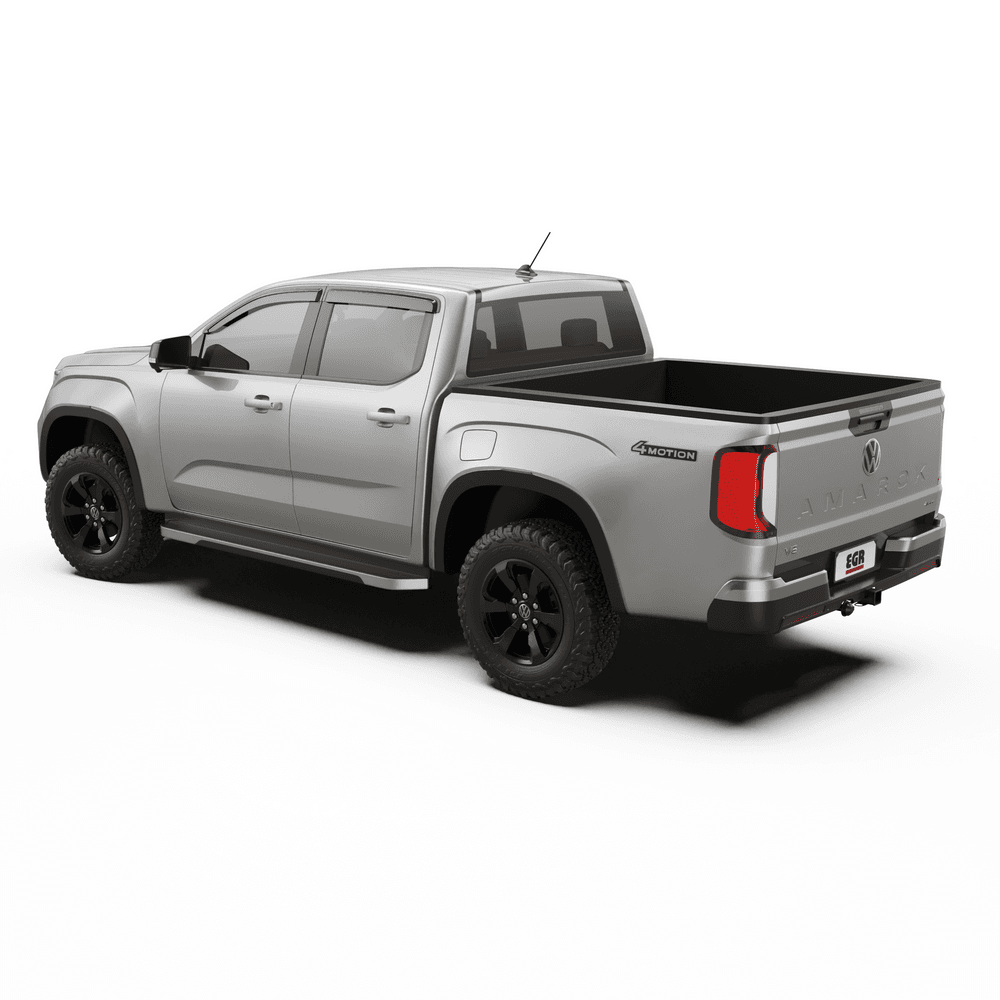 Side view of Volkswagen Amarok 2010–2023 highlighting EGR Slimline Weather Shields on front and rear doors