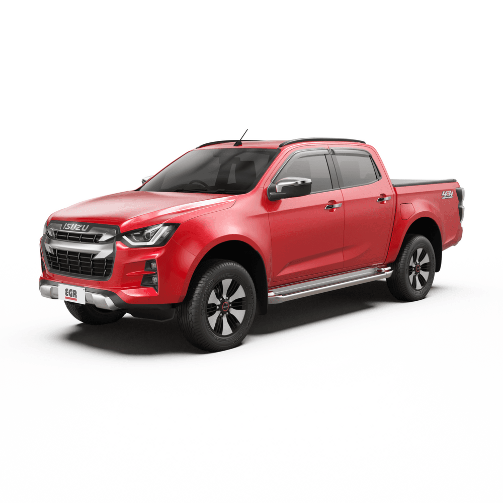 Isuzu D-Max 2020-onwards fitted with EGR slimline weather shields, showing clean low-profile side view