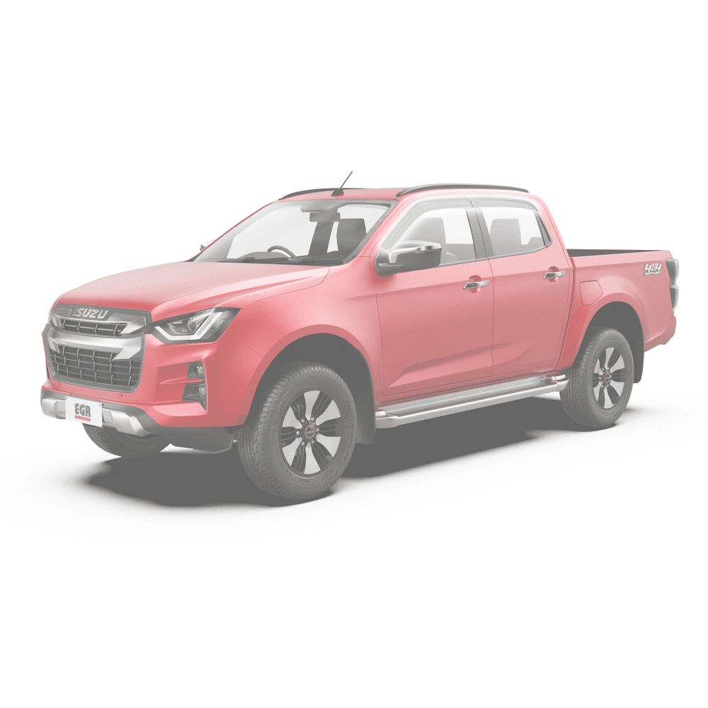 Side angle of Isuzu D-Max highlighting EGR slimline weather shields for improved airflow and reduced wind noise