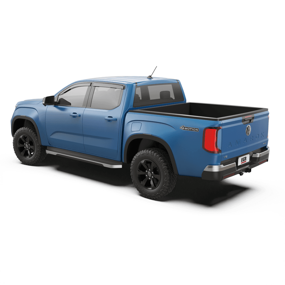 Rear angle of Volkswagen Amarok NF 2023 highlighting slimline weather shields for all-weather ventilation