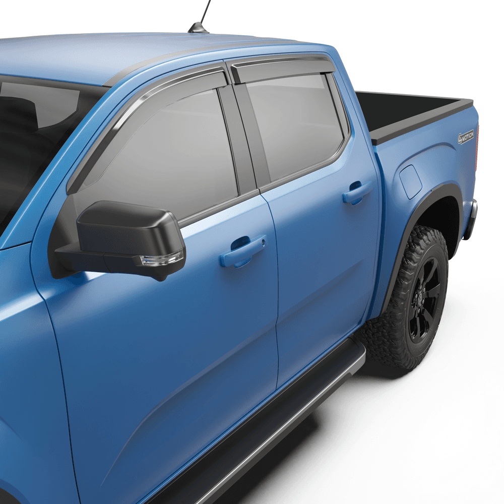 Close-up of EGR Slimline Weather Shield on Volkswagen Amarok NF window showing low-profile acrylic design