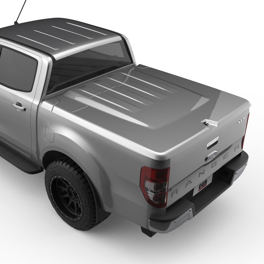 Rear side view of silver ute fitted with EGR hard lid
