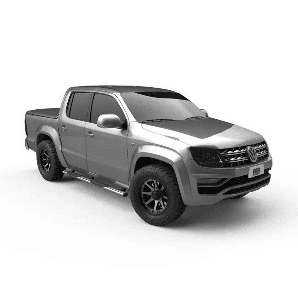 Front side view of silver ute with EGR hard lid installed