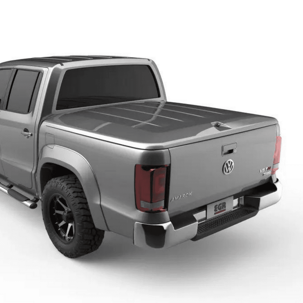 Rear side view of silver ute fitted with EGR hard lid