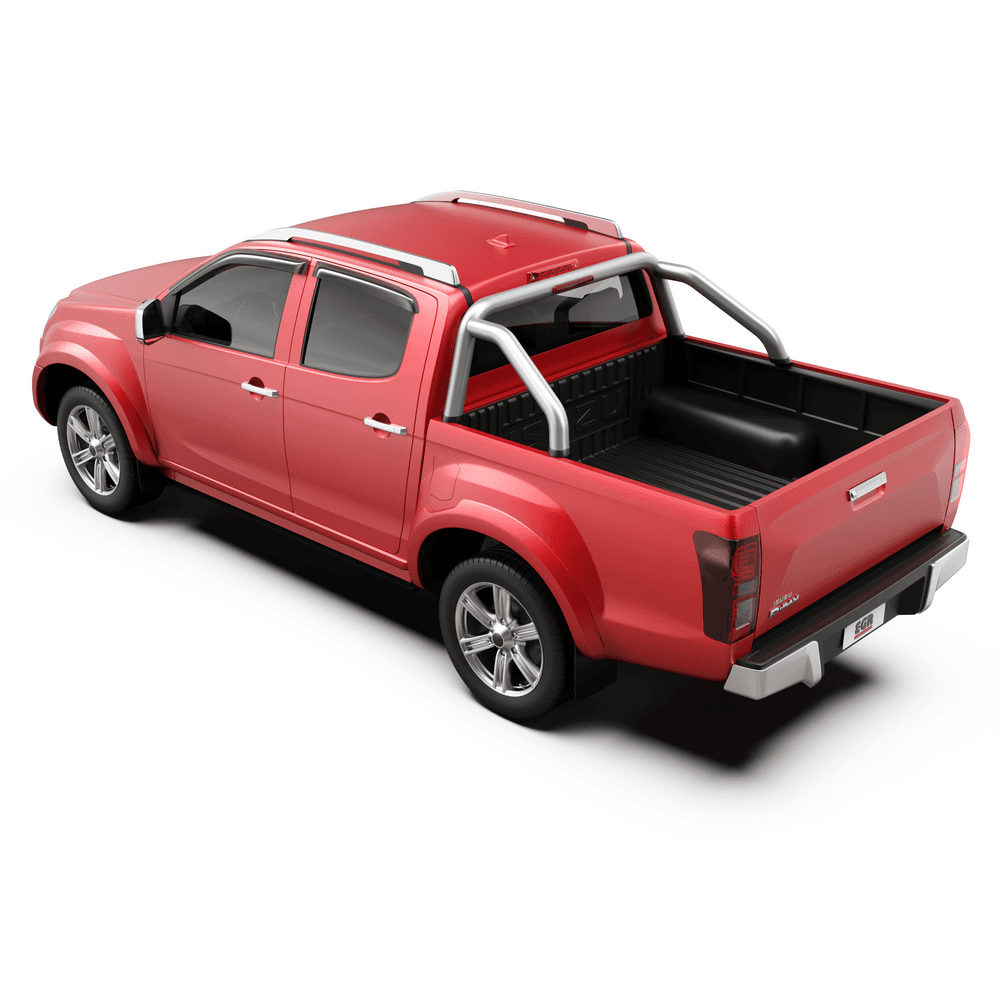 Angled rear view of Isuzu D-Max with EGR Sports Bars highlighting powder-coated finish