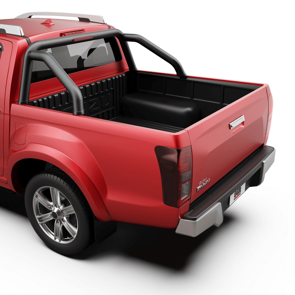 Rear three-quarter view of Isuzu D-Max showcasing EGR Sports Bars mounted to tub