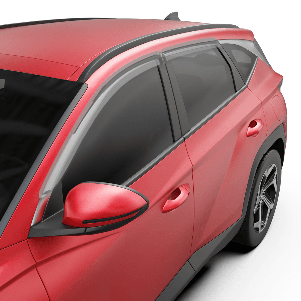 Hyundai Tucson 2021-Onwards side window fitted with EGR slimline weather shields for improved airflow and rain protection