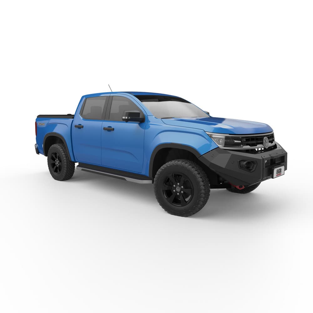 Side view of Volkswagen Amarok NF with EGR CrossTrac bullbar installed, featuring sensor-compatible design, recovery points, and under-body protection