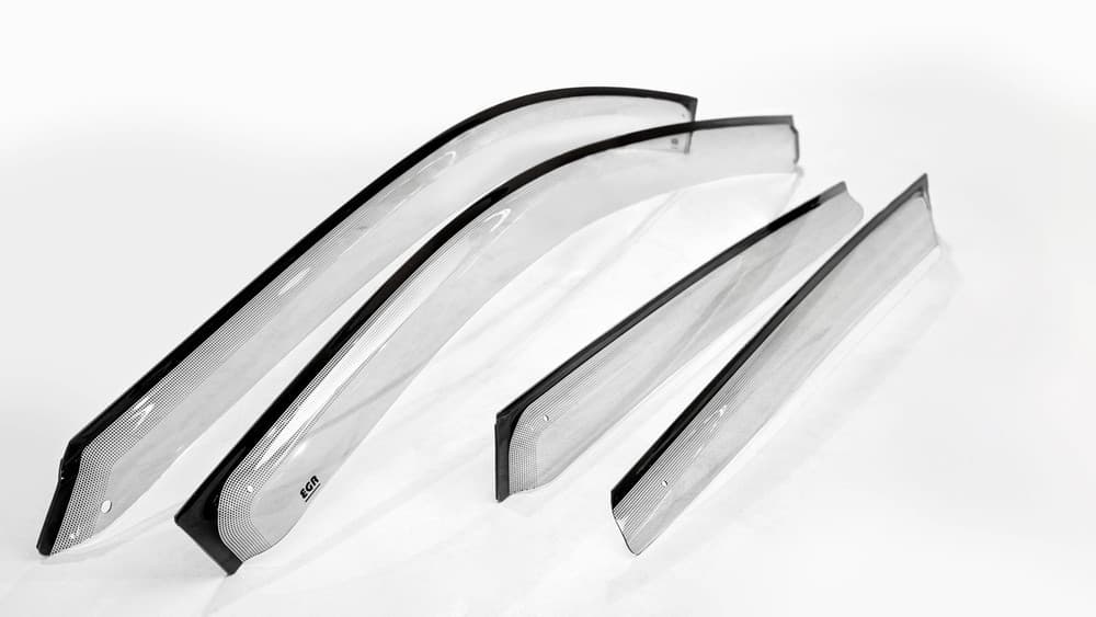 Slimline weather shields for JAC T9 2024-onwards shown as a full 4-piece set, highlighting low-profile UV-stable acrylic design for front and rear doors