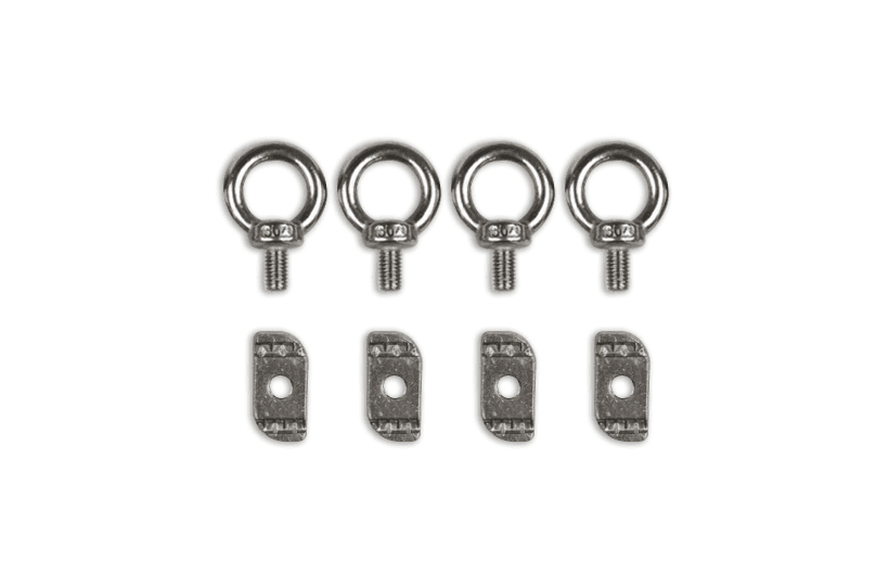 EGR Platform Eye-Bolt Kit 8 Pack made from 304 stainless steel, showing eight eye bolts and mounting plates for securing cargo to EGR platform racks