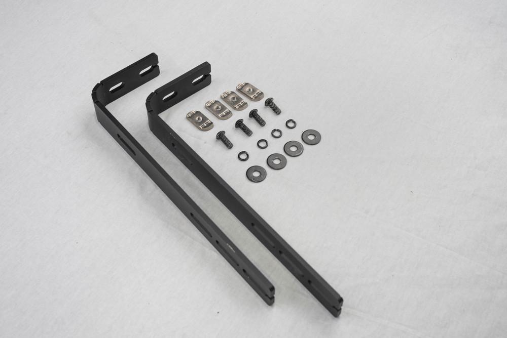 Close-up of EGR Platform heavy duty awning mounting brackets and hardware designed for secure awning installation on roof racks