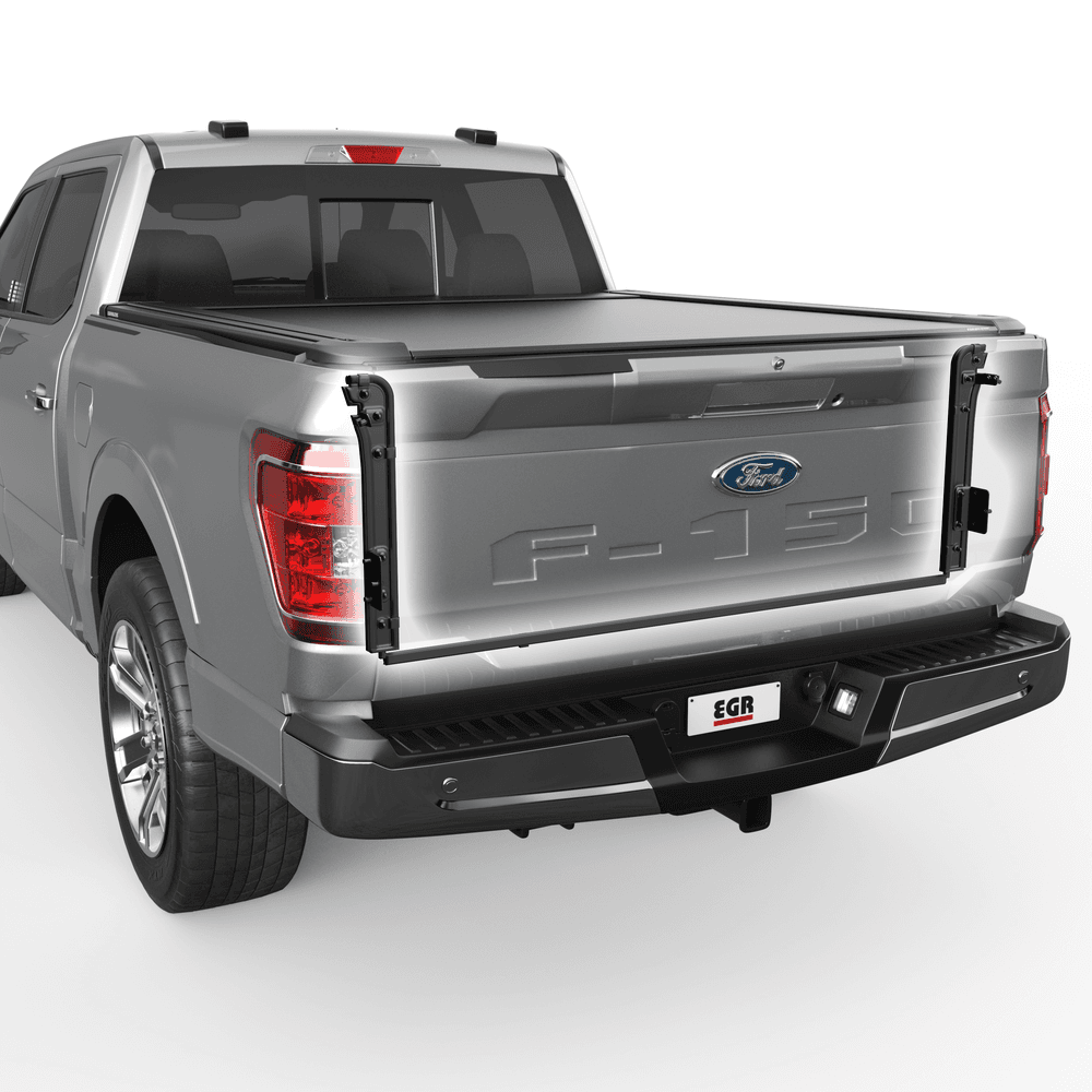 Ford F150 2023-onwards tub fitted with EGR Dust Defence Kit, sealing tailgate gaps to prevent dust, dirt, and water entering the load area