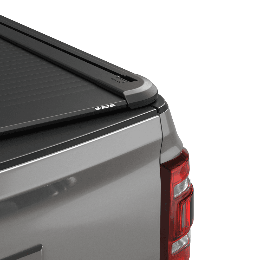Close-up of EGR RollTrac Electric E3 side rail and aluminium slat construction on RAM DJ 3500 tub