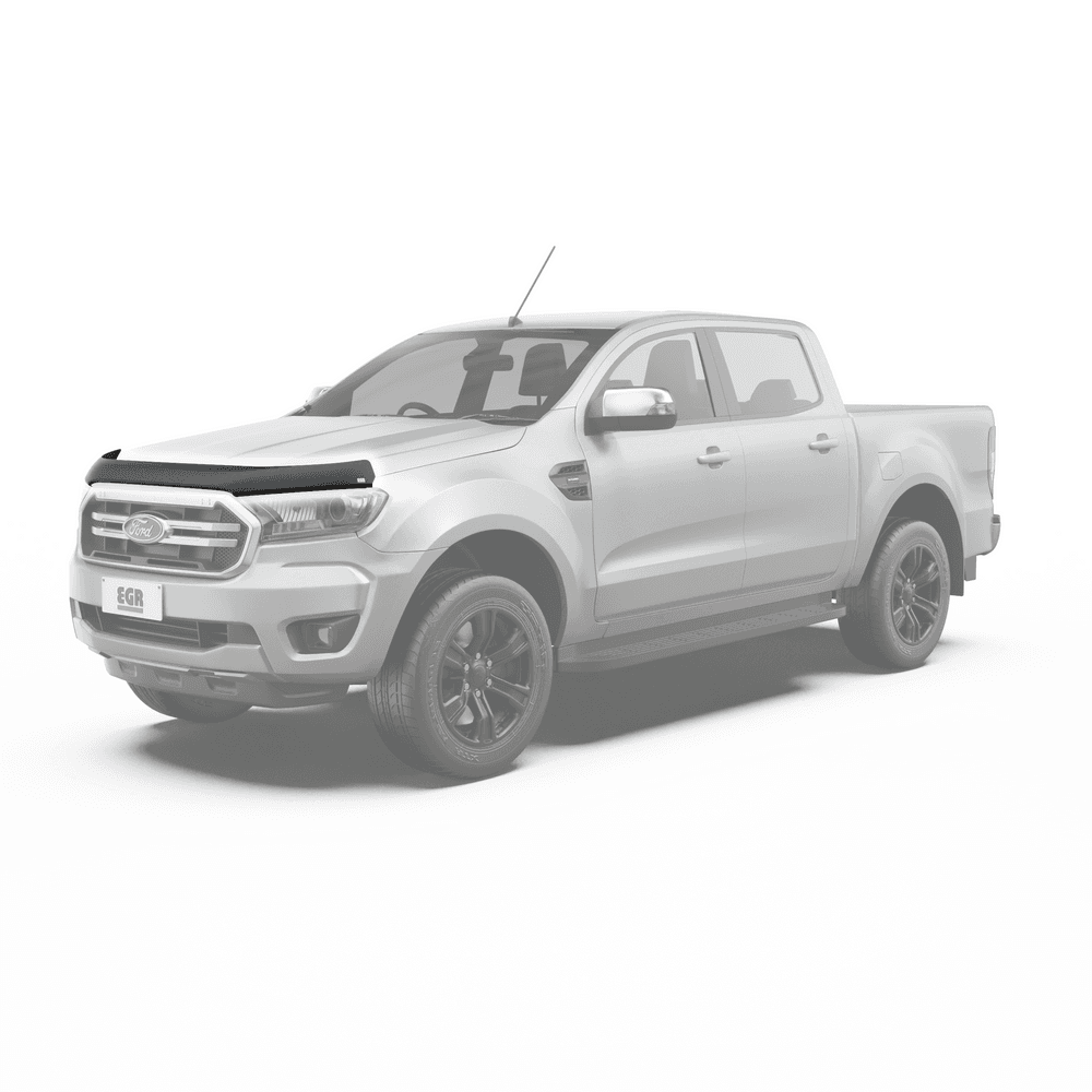 Front view of Ford Ranger PXIII 2019–2022 with EGR Bonnet Protector installed, sleek factory-style fit.