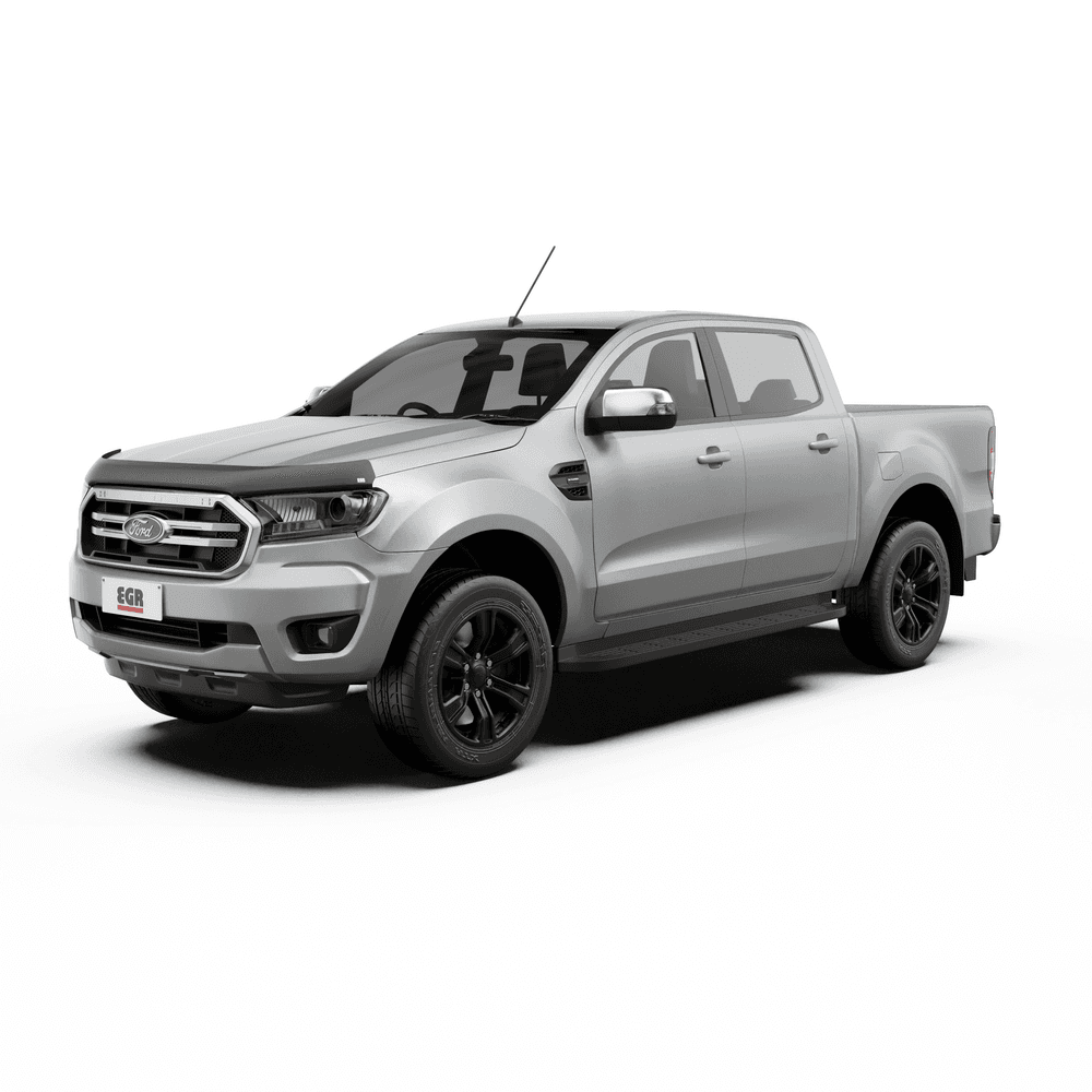 Front view of Ford Ranger PXIII 2019–2022 with EGR Bonnet Protector installed, sleek factory-style fit.