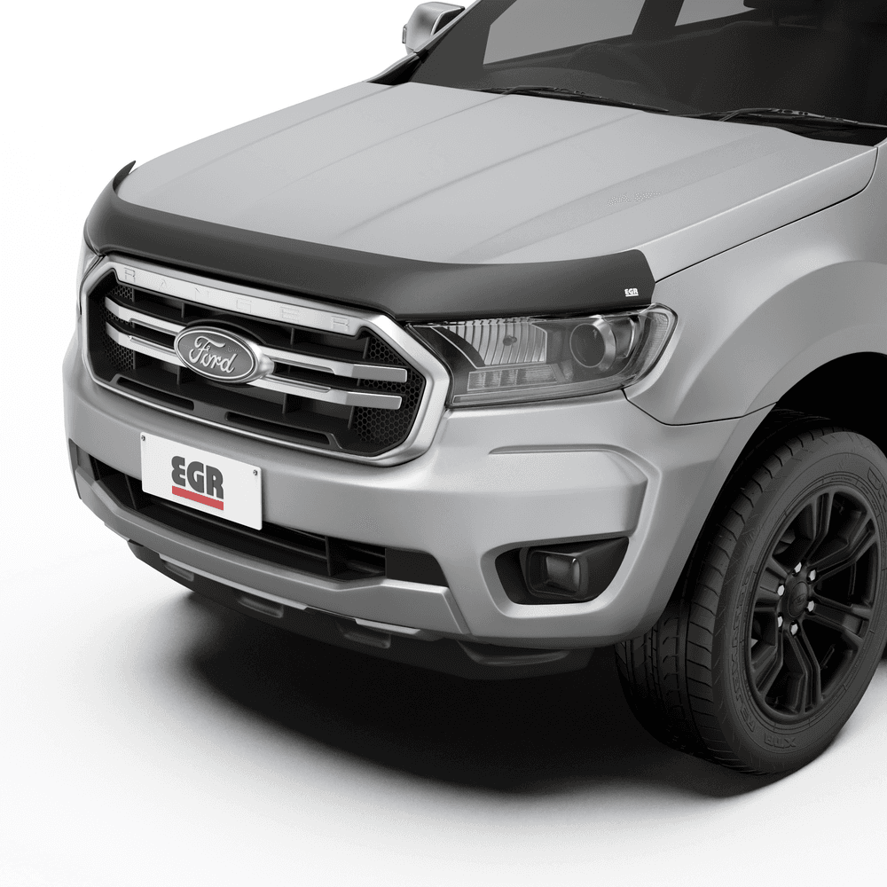 Ford Ranger PX 2015–2022 fitted with EGR Bonnet Protector in matte black, protecting bonnet from stone chips and road debris.