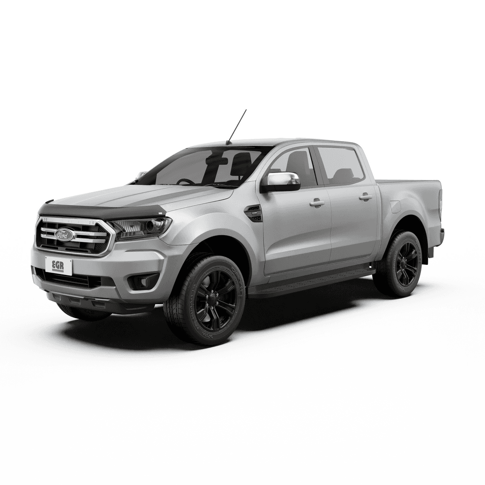 Front view of Ford Ranger PXIII 2019–2022 with EGR Bonnet Protector installed, sleek factory-style fit.