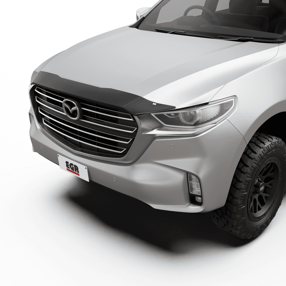 Mazda BT-50 2020-Onwards fitted with EGR Bonnet Protector in matte black, showing front bonnet stone chip protection and factory-style integration.