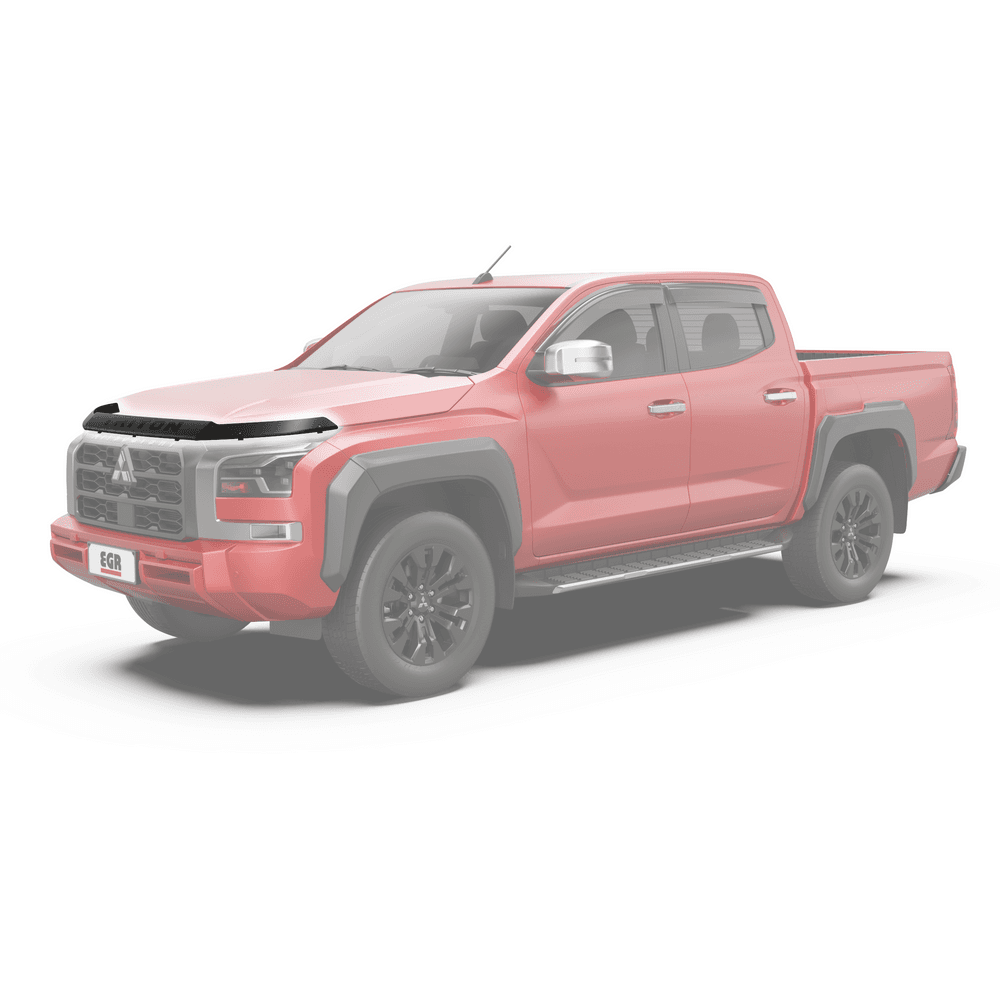 Red Mitsubishi Triton MV 2024-Onwards with EGR Bonnet Protector installed, sleek factory-style bonnet guard.