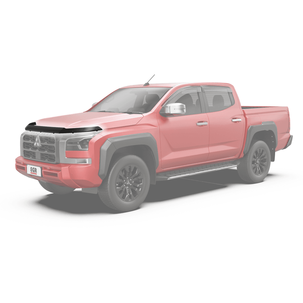 Red Mitsubishi Triton MV 2024-Onwards with EGR Bonnet Protector installed, sleek factory-style bonnet guard.
