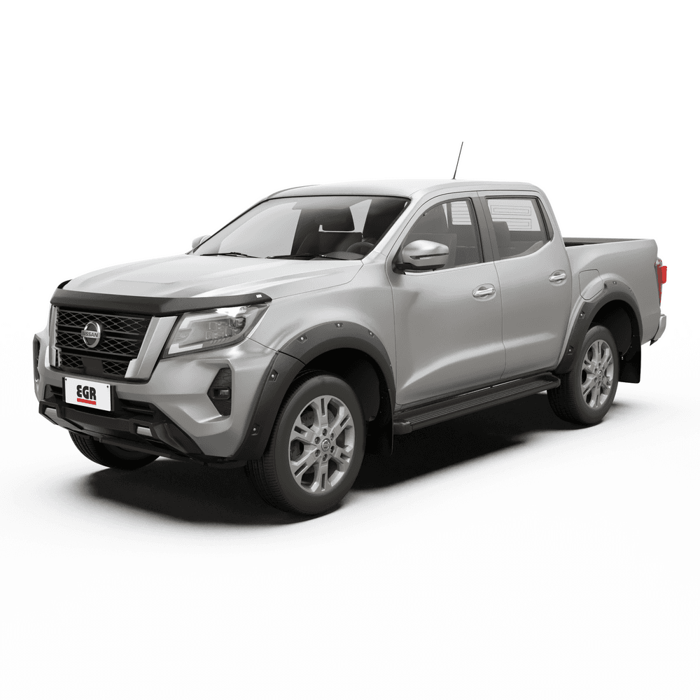 Nissan Navara 2021-Onwards featuring EGR Bonnet Protector, durable matte black bonnet protection upgrade.