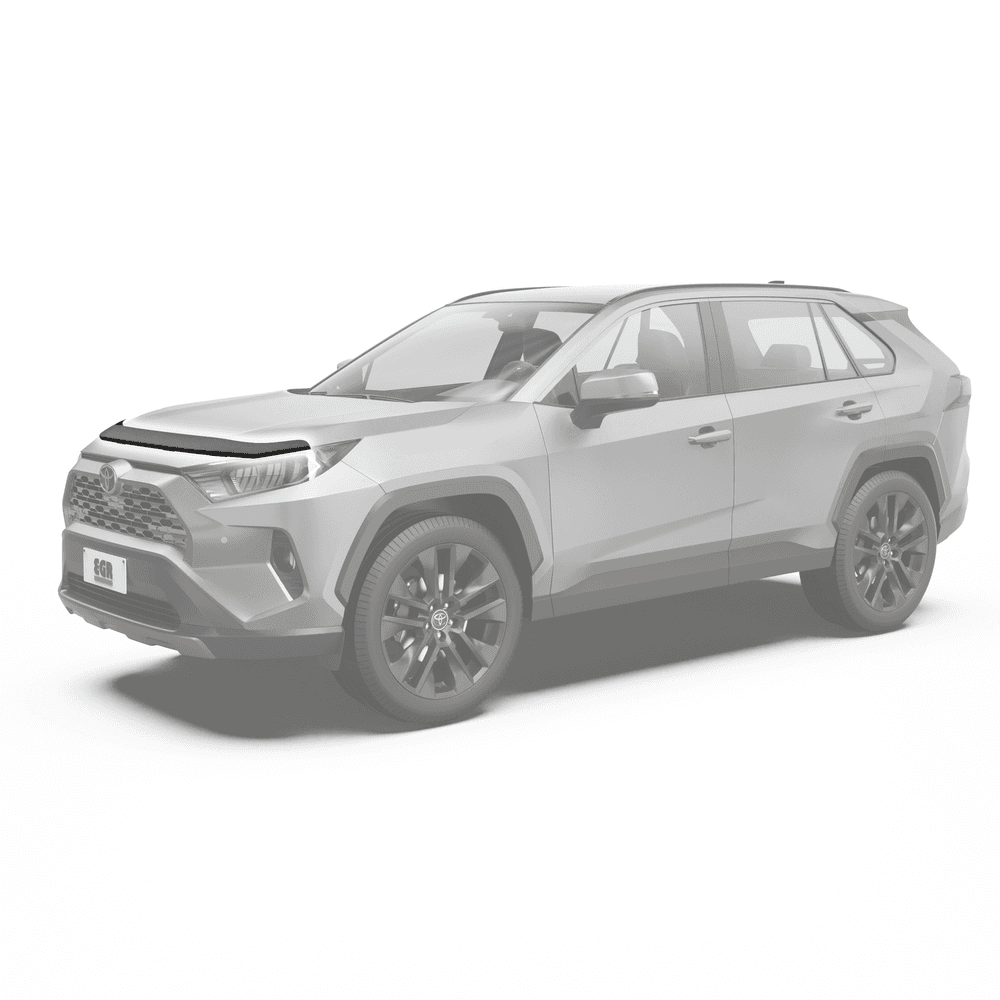 Toyota RAV4 2019-Onwards with EGR Bonnet Protector installed, highlighting aerodynamic design and protection against road debris and insect impact.