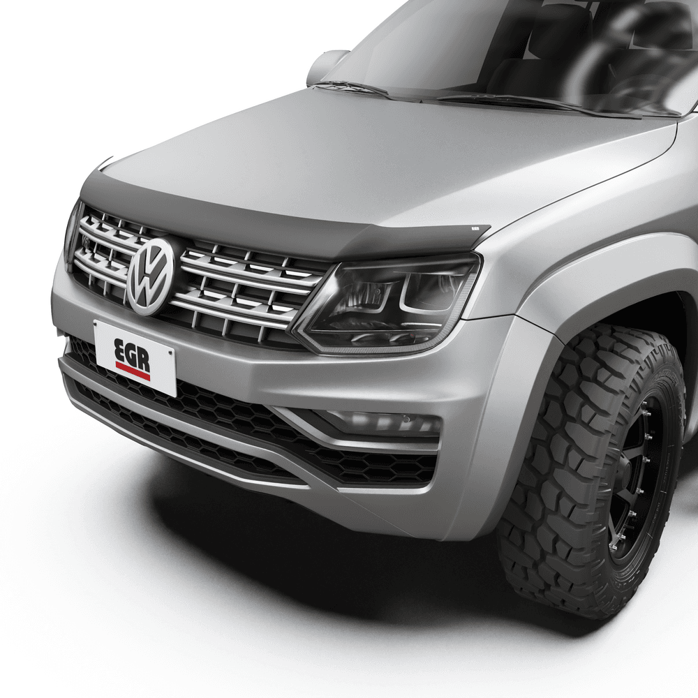 Volkswagen Amarok 2011–2023 fitted with EGR Bonnet Protector in matte black, showing front bonnet stone chip protection and factory-style integration.