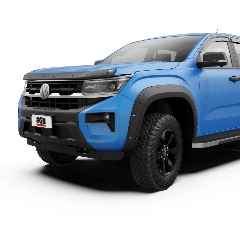 Volkswagen Amarok 2023-Onwards with EGR Bonnet Protector installed, showcasing secure no-drill fit and durable UV-stable construction.