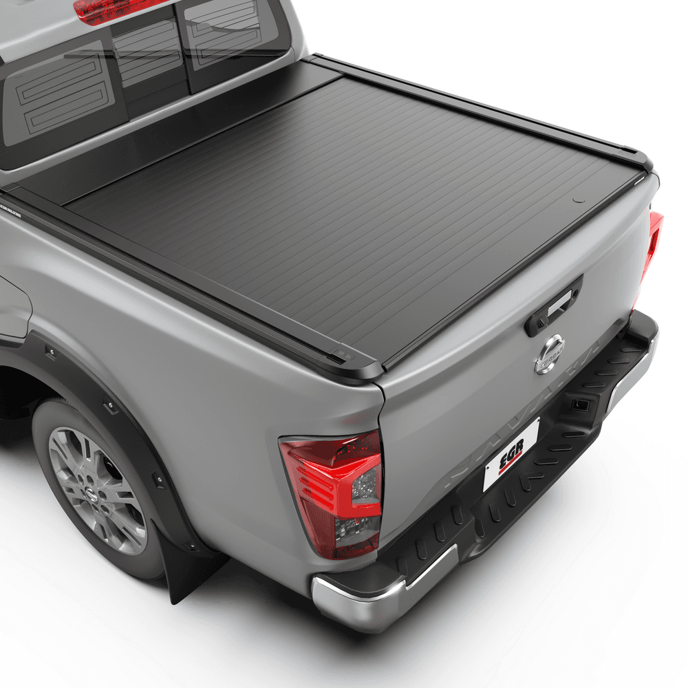 EGR RollTrac Electric E3 tonneau cover installed on Nissan Navara 2021 dual cab, showing secure aluminium roller cover protecting the ute tray