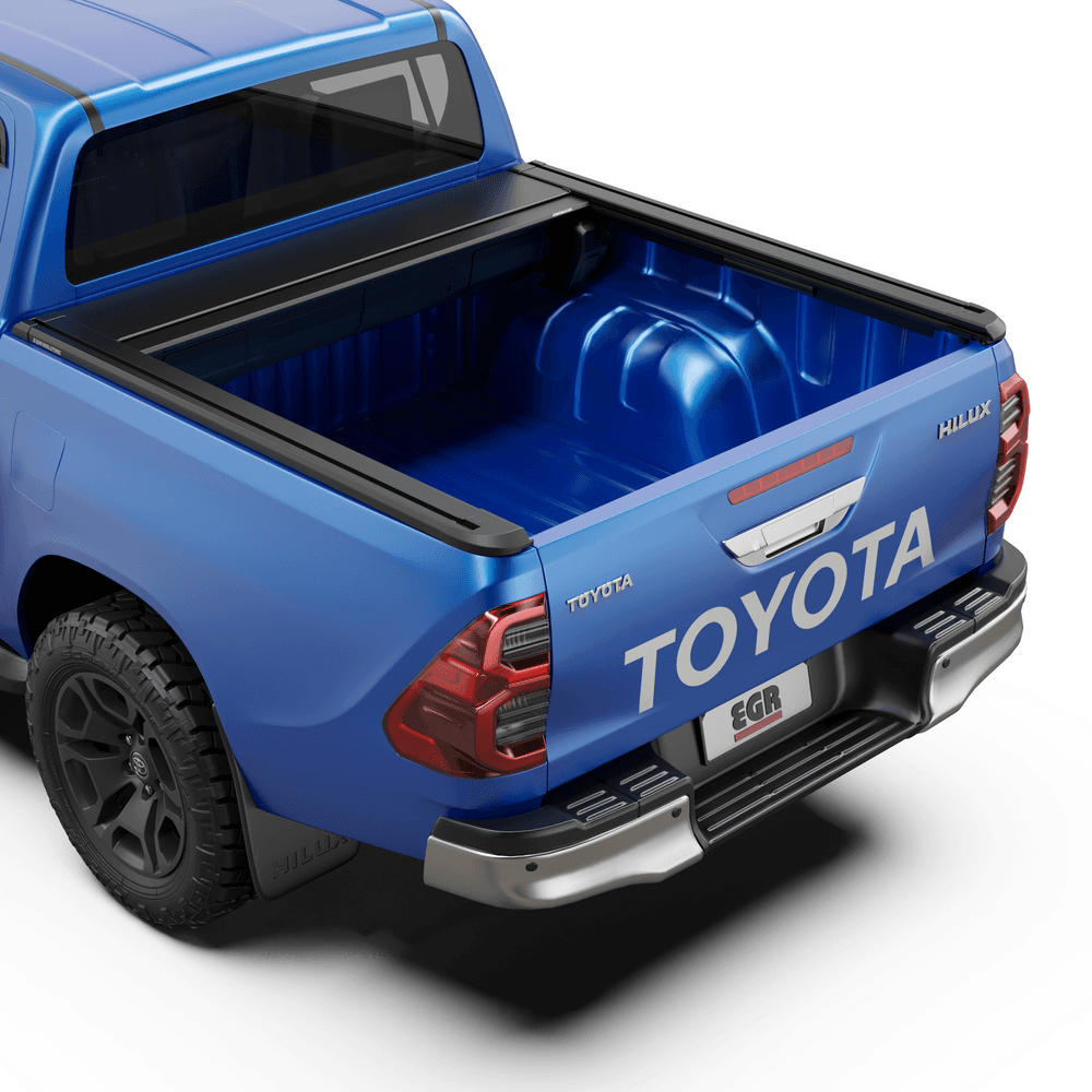Toyota Hilux 2015-Onwards with the EGR Auto RollTrac Electric E3 fully opened, revealing tub access