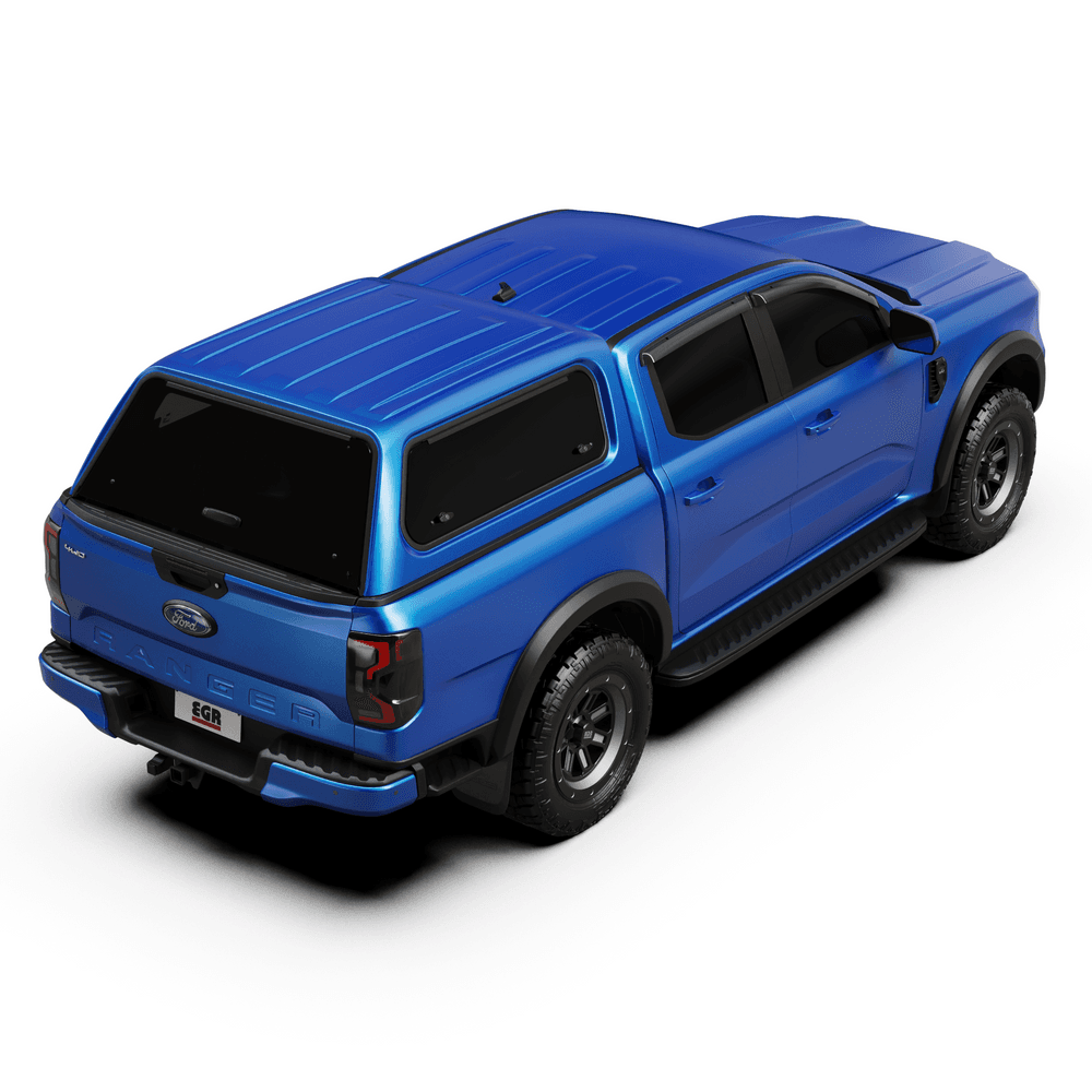 High angle rear view of blue ute with EGR Core Canopy