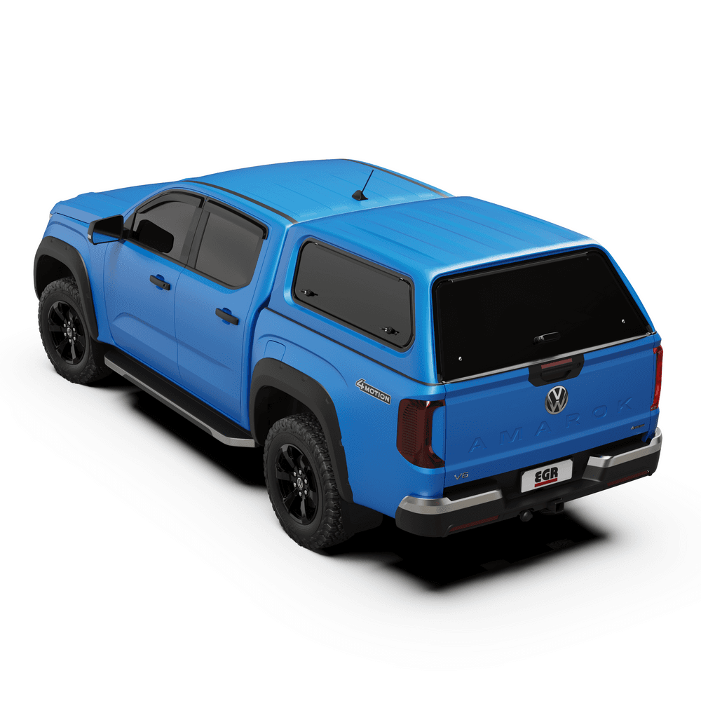 Rear view of Amarok NF EGR Core Canopy showing lockable rear door, tinted glass, and factory-matched paint finish