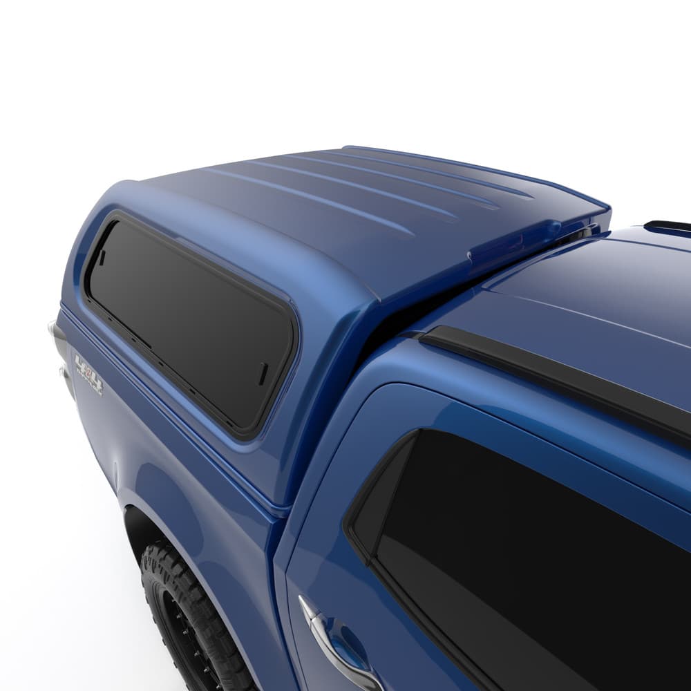 Detail view of EGR Premium Canopy side window and locking handle on Isuzu D-Max