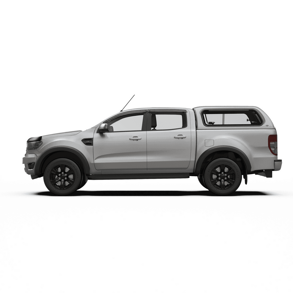 Ford Ranger PX fitted with EGR Premium Canopy, side view showing frameless tinted windows and colour-matched ABS construction