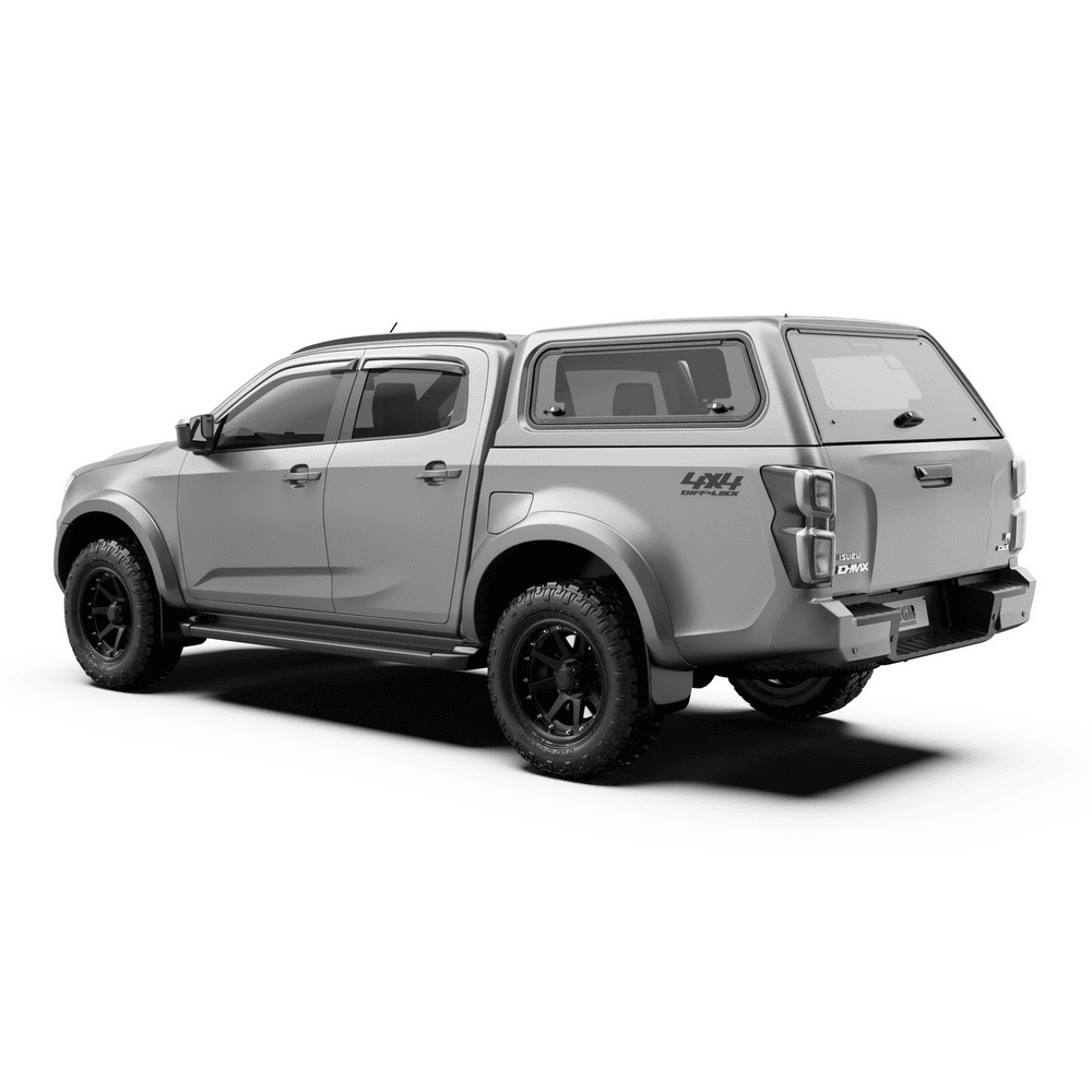 Side profile of Isuzu D-Max fitted with EGR Core Canopy, showcasing streamlined ABS construction and factory-matched paint