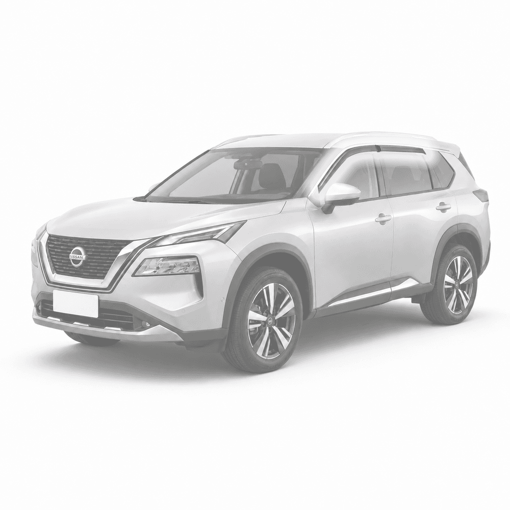 Front side view of Nissan X-Trail featuring EGR Slimline Weather Shields in matte black