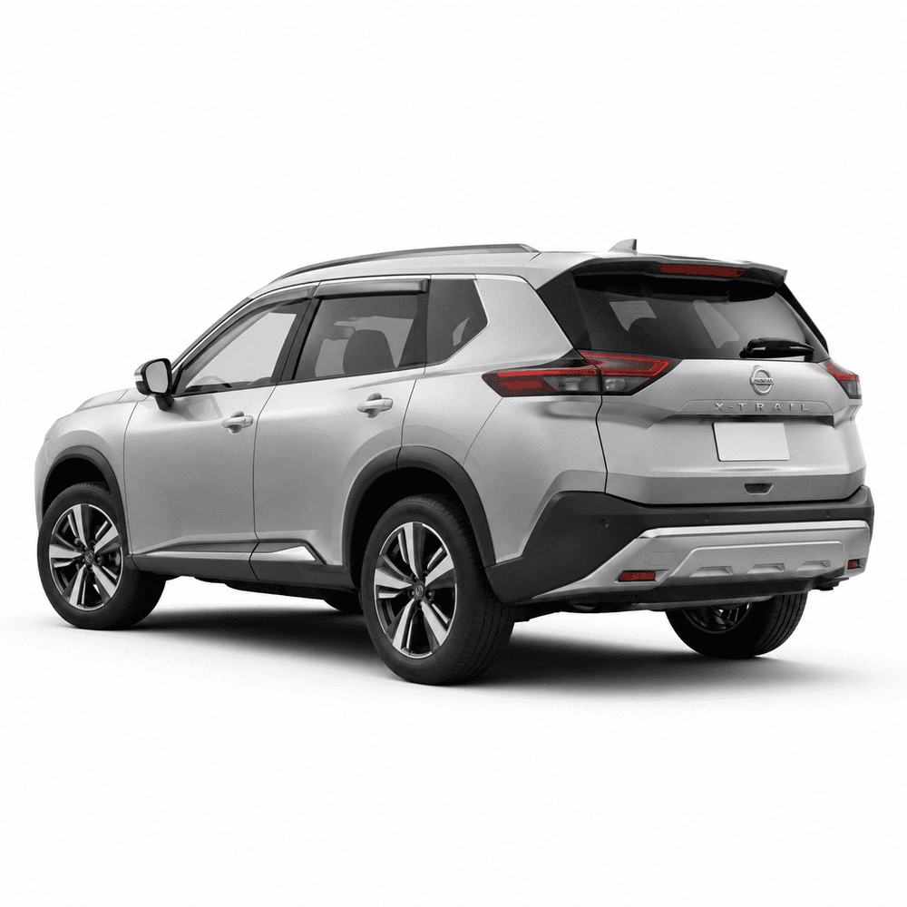 Rear three-quarter view of Nissan X-Trail with EGR matte black Slimline Weather Shields fitted