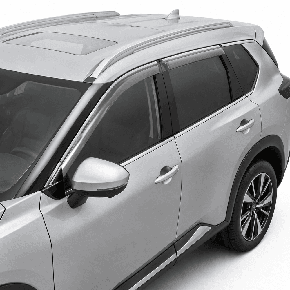 Close-up of EGR matte black Slimline Weather Shield fitted to Nissan X-Trail side window