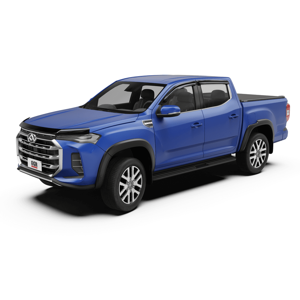 Front three-quarter view of an LDV T60 fitted with the EGR Auto RollTrac Manual Roller Cover closed