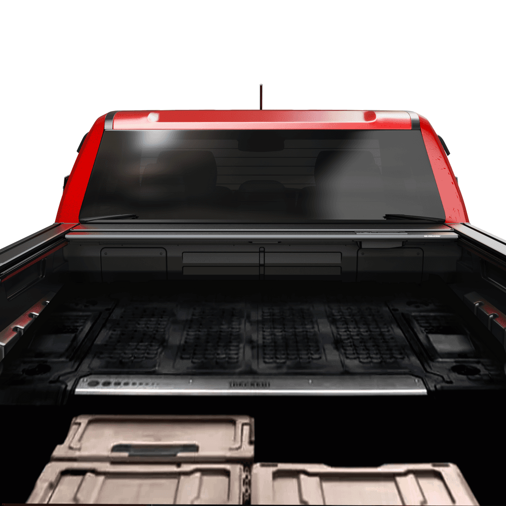 Mitsubishi Triton MQ/MR tub loaded with gear and the EGR Auto RollTrac Manual Roller Cover open