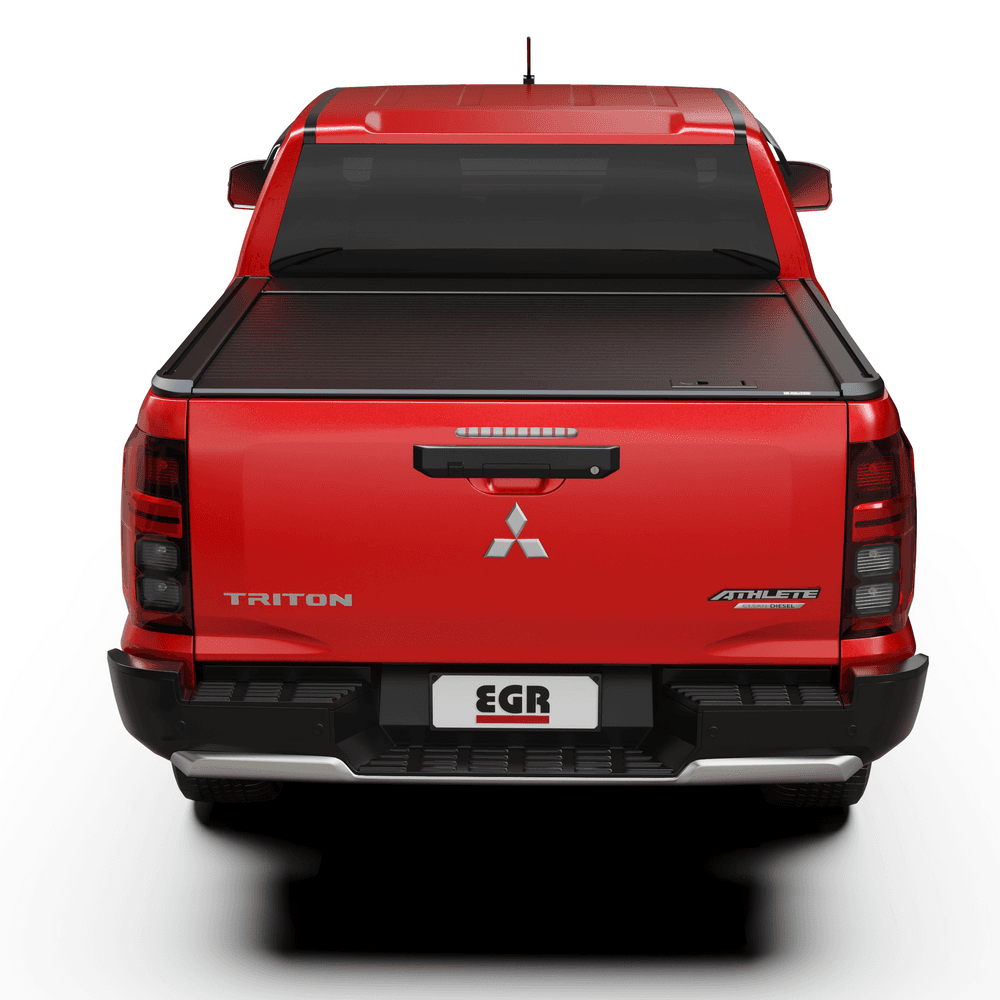 Straight rear view of a Mitsubishi Triton MQ/MR with the EGR Auto RollTrac Manual Roller Cover closed