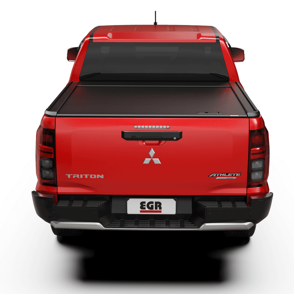 Straight rear view of a Mitsubishi Triton MQ/MR with the EGR Auto RollTrac Manual Roller Cover closed